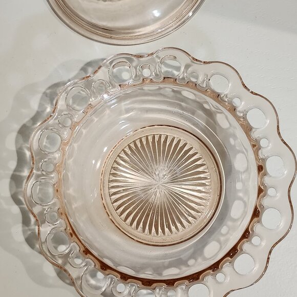 Pink Depression Glass Old Colony Laced Edge and Ribbed Vintage Anchor Hocking - Picture 3 of 10